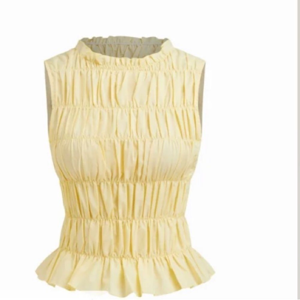 Cider Pale Yellow Smocked Ruffle Tank Top